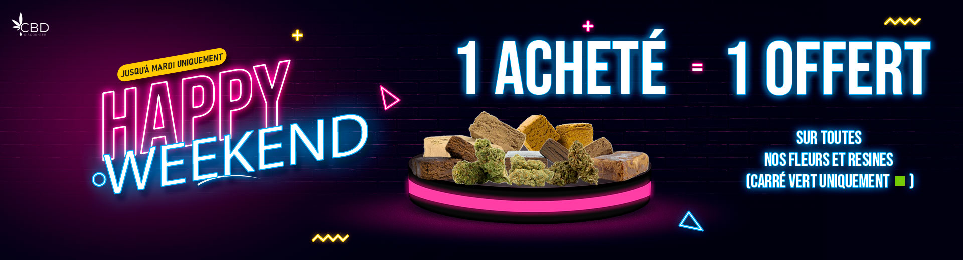 Visuel de CBD pas cher avec flacons d&#039;huiles et fleur de CBD - CBD Discounter