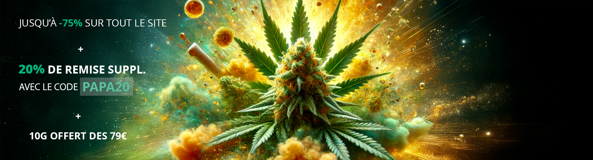 Visuel de CBD pas cher avec flacons d&#039;huiles et fleur de CBD - CBD Discounter