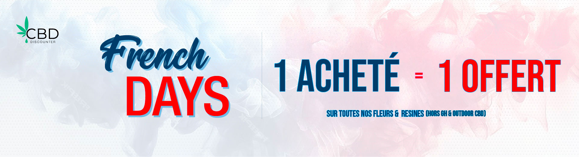 Visuel de CBD pas cher avec flacons d'huiles et fleur de CBD - CBD Discounter