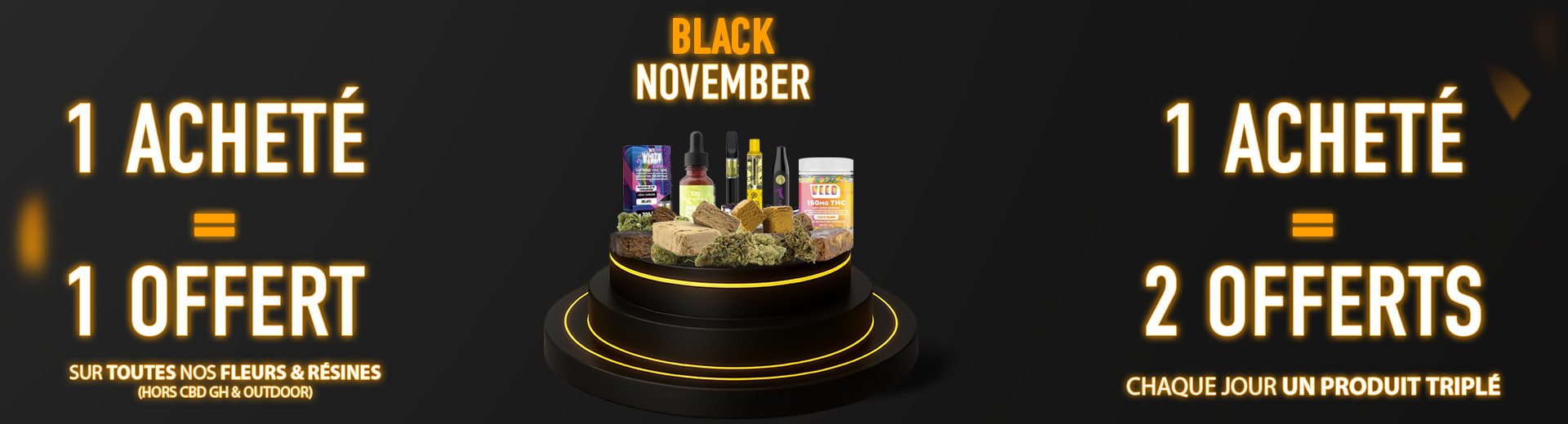 Visuel de CBD pas cher avec flacons d'huiles et fleur de CBD - CBD Discounter