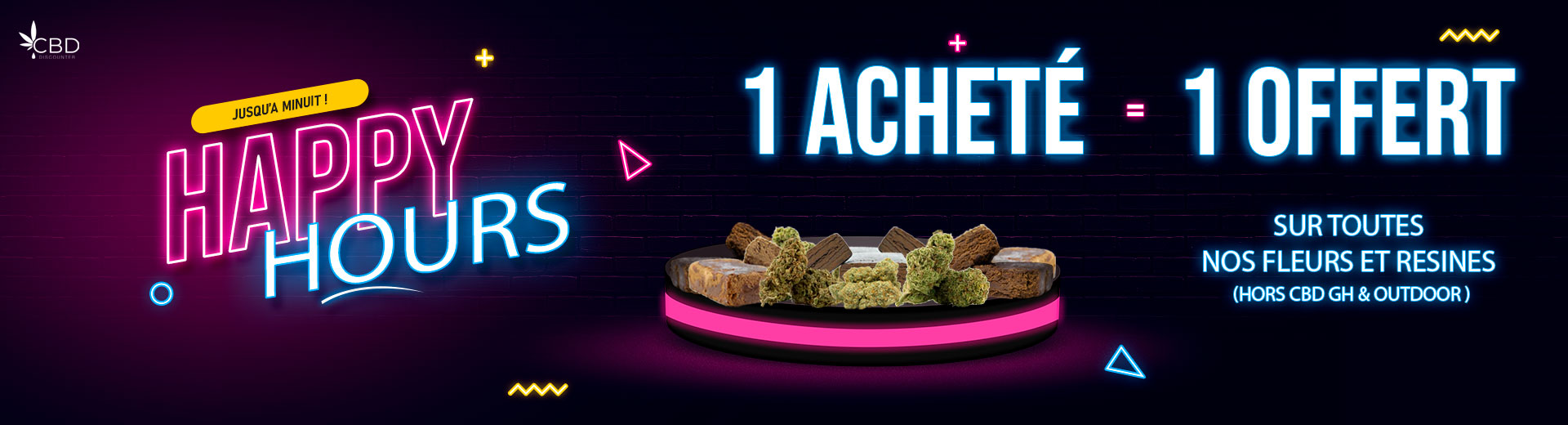 Visuel de CBD pas cher avec flacons d'huiles et fleur de CBD - CBD Discounter