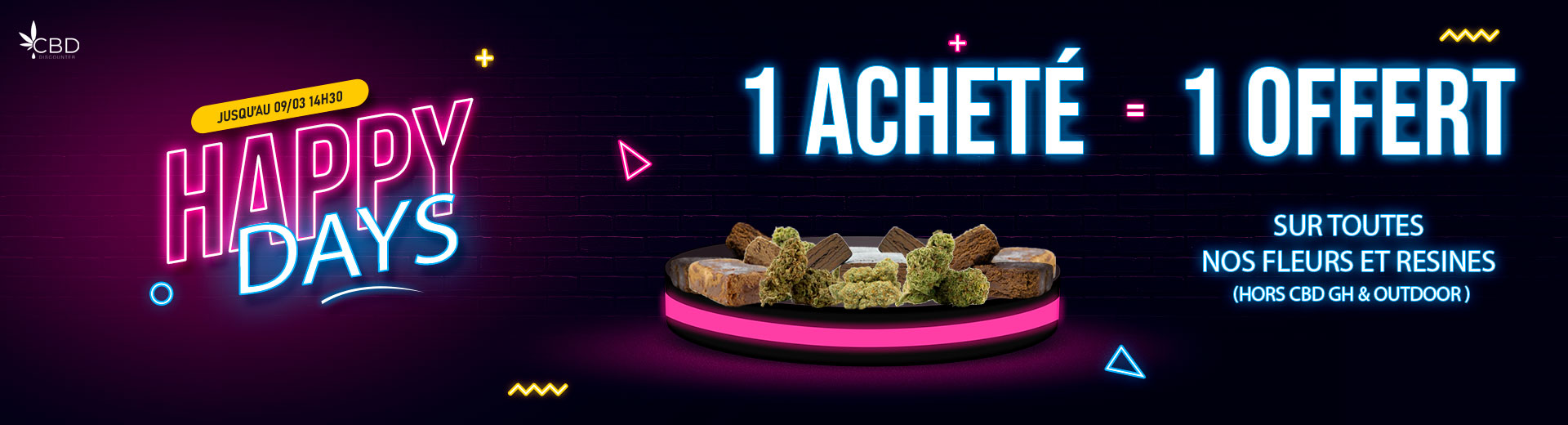 Visuel de CBD pas cher avec flacons d'huiles et fleur de CBD - CBD Discounter