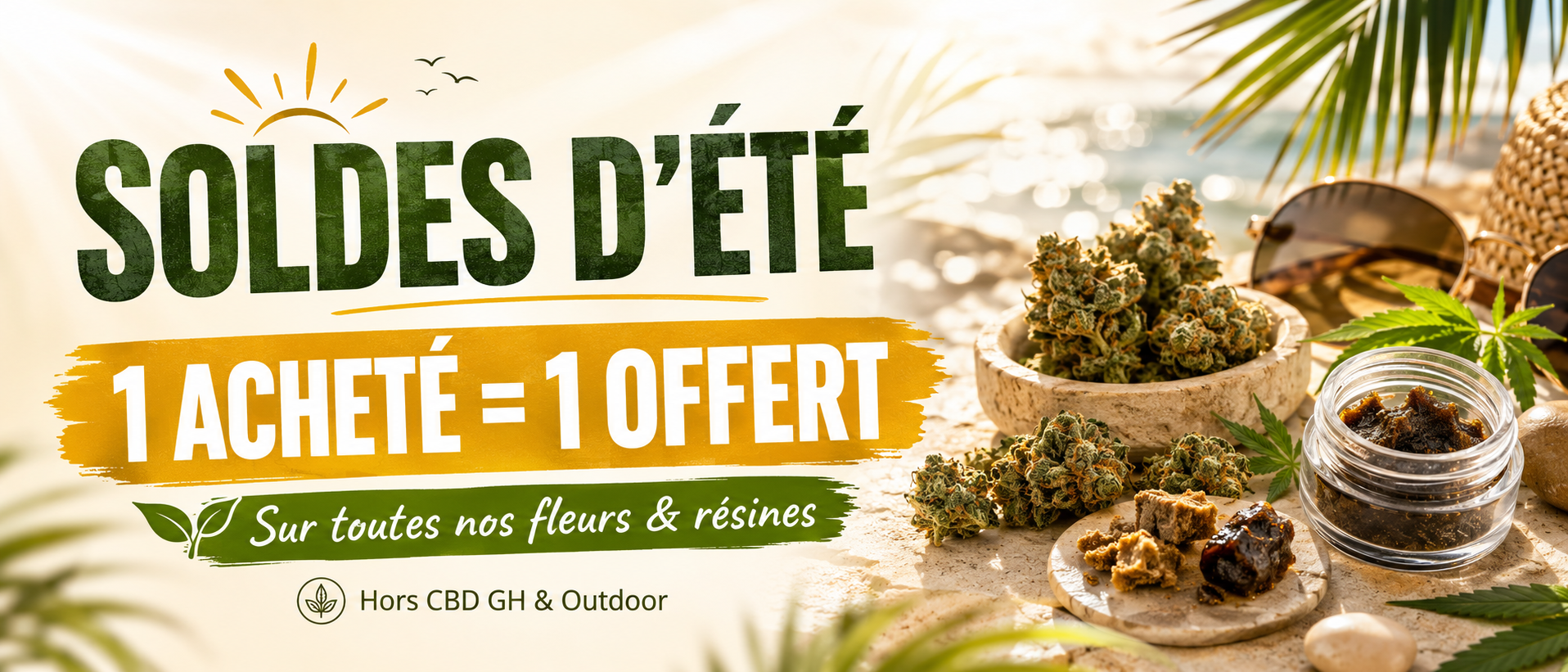 Visuel de CBD pas cher avec flacons d'huiles et fleur de CBD - CBD Discounter