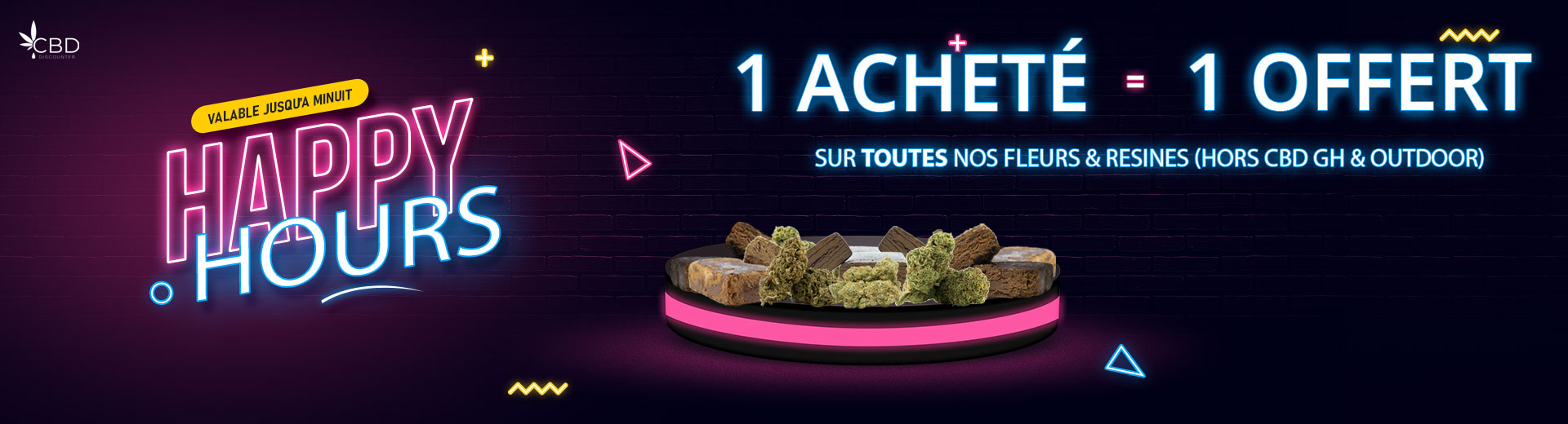 Visuel de CBD pas cher avec flacons d'huiles et fleur de CBD - CBD Discounter