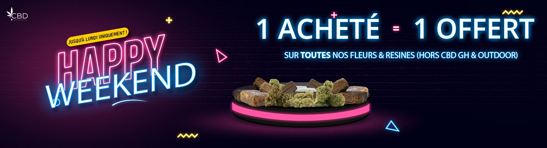 Visuel de CBD pas cher avec flacons d'huiles et fleur de CBD - CBD Discounter